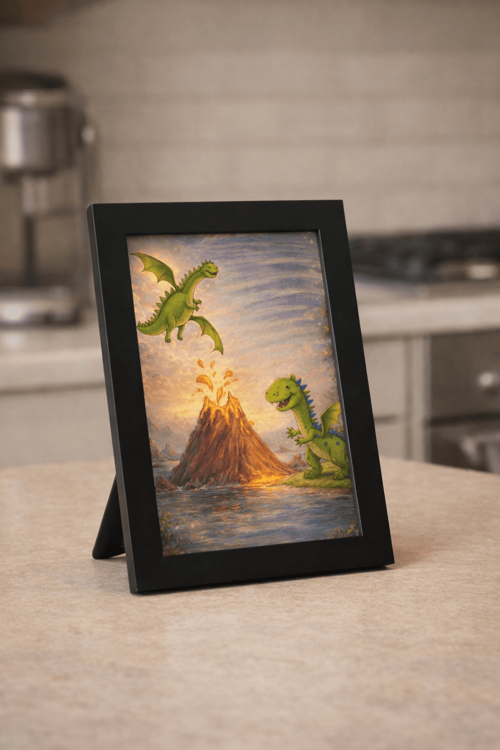 Dinosaur drawing transformed into professional artwork